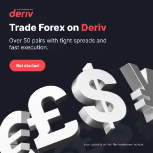 Deriv trading platform showing forex and synthetic indices markets on mobile and desktop